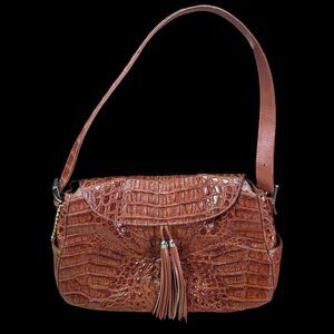 Nina Raye Brown Crocodile Skin Shoulder Bag with Tassels Magnetic Clasp